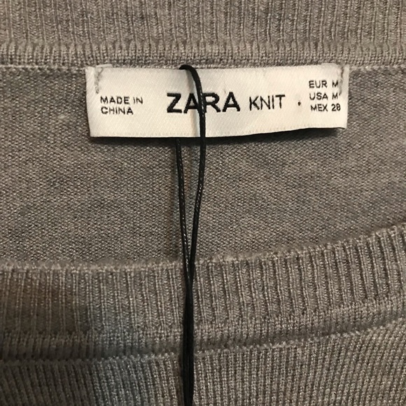 Zara Knit Ruffle Sleeve Gray Crop Sweater Size M - Picture 6 of 8